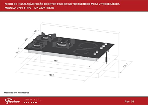 FISCHER COOKTOP ELÉTRICO/GÁS 5 BOCAS TOP MESA VITROCERÂMICA PRETO 220V - 7730-11479 glide