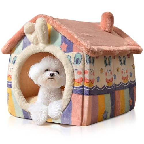 PETCUTE Cuccia Gatto Chiusa Interno,Cuccia per Cani e Gatti di Piccola Taglia, Letto Per Cani Lavabile con Cuscino Rimovibile,Pieghevole e Confortevole,Cuccia Igloo per Gatti con Fondo Antiscivolo