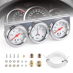 2″ 52 mm 3 in 1 Car Meter Triple Gauge Kit Oil Pressure Gauge AMP Meter Water Temperature Gauge AMP Set White Face 12V Car Meter