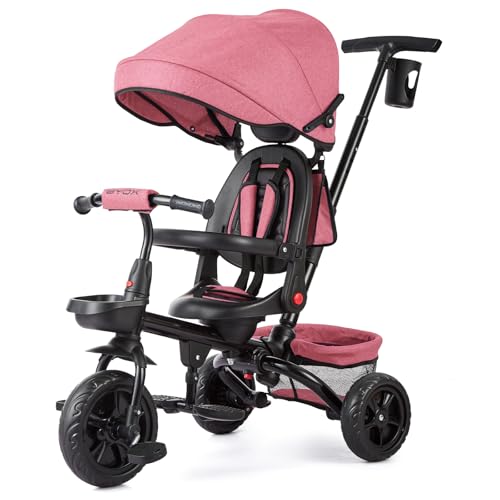 Tricycle Bébé Évolutif 6 en 1 avec Siège Réversible, Vélo Draisienne Évolutif, Poussette Bébe de 10 Mois à 5 Ans jusqu'à 25 kg, Pare Soleil et Pédale