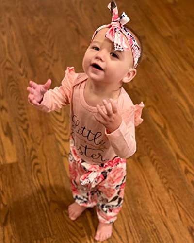Newborn Baby Girl Clothes Big Sister Little Sister Matching Outfits Infant Romper Floral Pants Toddler Girls 3Pcs4