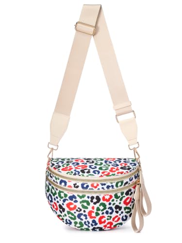 Image of Pure Colour Crossbody Bag Bum Bag for Women,Spacious Purse Fanny Packs Belt Bag,Oversized Bum Bag (Red Green Leopard Bum Bag)