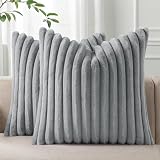 Homaxy Kunstfell Kissenbezug 45x45 2er Set, Grau