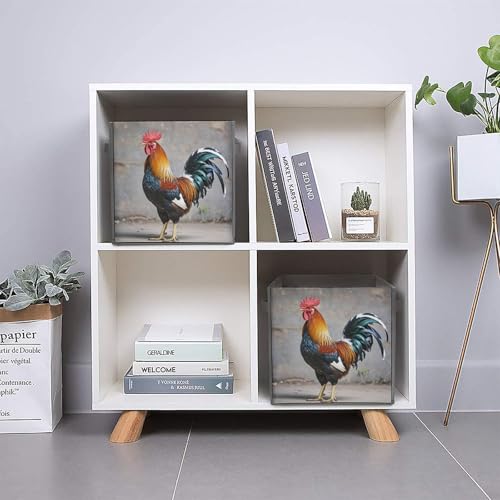 Bacs de rangement pliables coq en tissu robuste et poignées cuir - 6