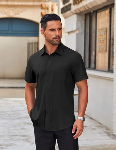 COOFANDY Men's Short Sleeve Button Down Shirts Casual Dress Shirts for Men Untucked Shirt with Pocket3