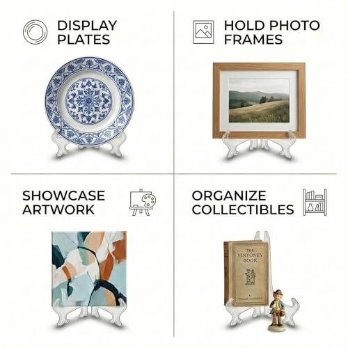 Image of CURATED CART Acrylic Plate Stand for Decor, Pack of 4 Transparent Photo Frame Stand for Table, 6 Inch Clear Display Easel for Plates Pictures QR Menu Table Standee Decorative Collectibles