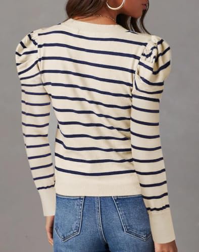 UNCLECAT Women's Striped Sweater Trendy Lightweight Sweaters Puff Long Sleeve Tops Casual Knit Pullover Shirts2