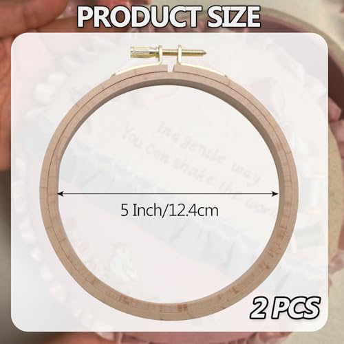 Image of Murtenze 5 inch Embroidery Hoop Round Beech Wood Cross Stitch Hoop, Hand Embroidery and Cross-Stitch Tools for DIY Embroidery Floss Starter of Sewing Art Kits Crafts(2 Pack)