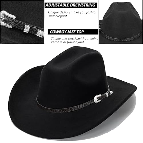 Vintage Western Cowboy Hat for Men S/M Outback Gus Cowgirl Hat Felt Roll Brim Fedora Cap for Women M - Image 2