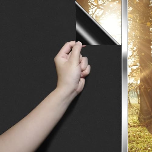 Blackout Window Film 44.5 X 200CM,H HOME-MART Privacy Window Film No Glue Smooth Window Tint Glass Sticker for Home Office Static Anti-UV Window Paper Decorative for Bathroom,Matt Black 17.7x78.7Inch
