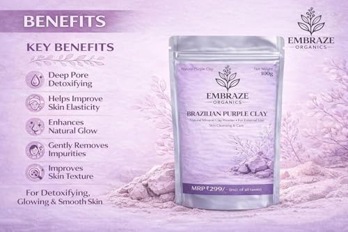 Image of Brazilian Purple Clay Powder for Face (100g) | Deep Pore Cleansing Face Pack | Skin Tightening, Oil Control & Natural Glow | Removes Impurities & Improves Texture