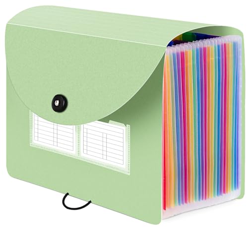Sooez Pasta de arquivo expansível com 24 bolsos com etiquetas em branco, organizador de arquivos de