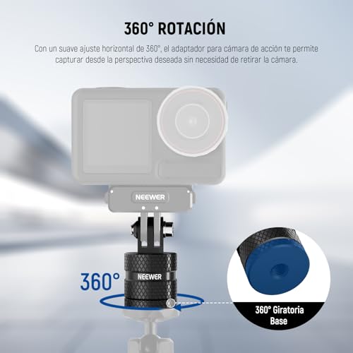 NEEWER Action Camera Trípode Montaje Adaptador Compatible con GoPro Hero 13 Go Pro 12 11 10 9 Black dji Osmo Action 5 Pro 4 3, 360° Giratorio 1/4"-20 a 3 Prong Mount para 1/4 Accesorio Estándar,GP-89 - imagen 5
