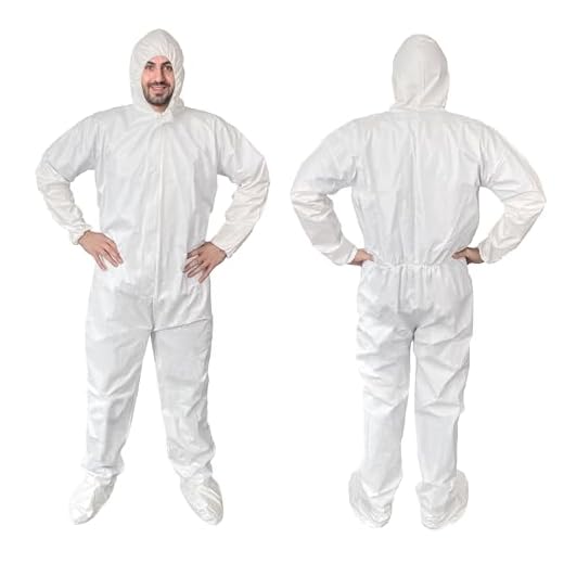 EZGOODZ Disposable Coveralls with Hood, Boots Large, Pack of 5 White Paint Coveralls Disposable, SF PP 60 GSM Waterproof Hazmat Suits Disposable, Elastic Wrists, Zipper, Unisex Disposable Coverall