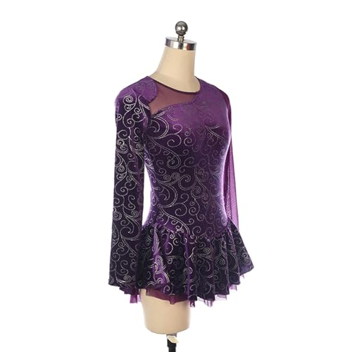 DIJITOO Vestido de patinação artística, fantasia de desempenho de competição de tiras de emenda de m