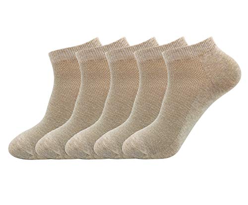 HaloYIYI 5 Pairs Men's Cotton Tan Comfort & Soft Breathable Mesh Moisture Wicking Low Cut Ankle Socks