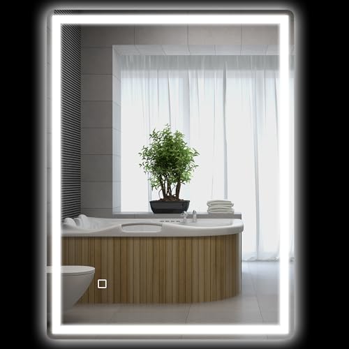 HOMCOM Badspiegel, Dimmbar Badezimmerspiegel, 80 x 60 cm Lichtspiegel mit Touchschalter, Memory-Funktion, beschlagfreier Wandspiegel, Wasserdicht