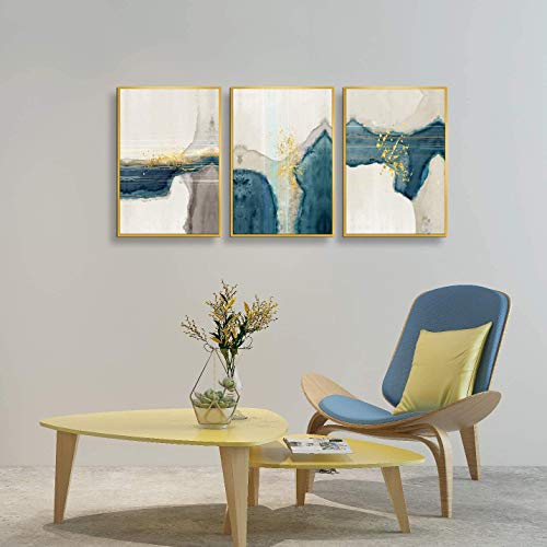 ARTLAND Turquoise Abstract Canvas Wall Decor for Living Room 3 Pieces Gold Liquid Marble Framed Wall Art Canvas Prints for Bedroom Home Decoration Ready to Hang 24x48inches
