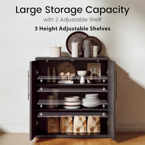 Image of 31.5 inch Buffet Cabinet with Storage, Fluted Sideboard Cabinet with Arched Doors & Adjustable Shelves, Credenza Accent Cabinet Console for Dining Room, Living Room, Entryway