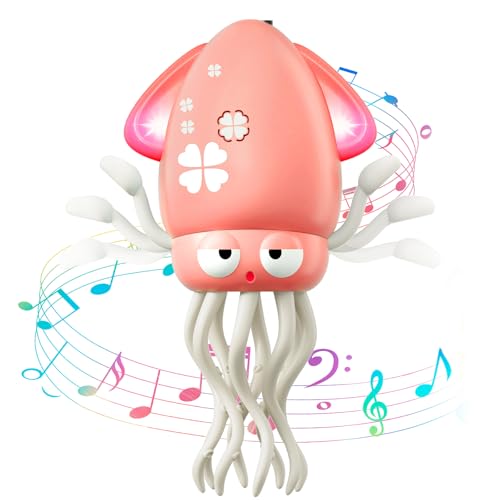 Image of Dancing Squid Baby Toy, Electric Crawling Octopus Tummy Time Toy, Rechargeable Magic Dancing Music Squid Baby Toys for 3 4 5 6 Year Old Kids Boy Girl Birthday Gifts Christmas Stocking Stuffers (Pink)