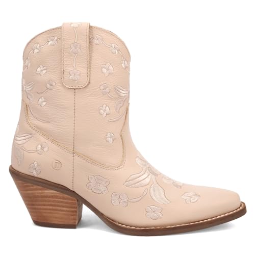Dingo Womens Sweetheart Floral Embroidered Snip Toe Pull On Casual Boots Ankle Mid Heel 2-3