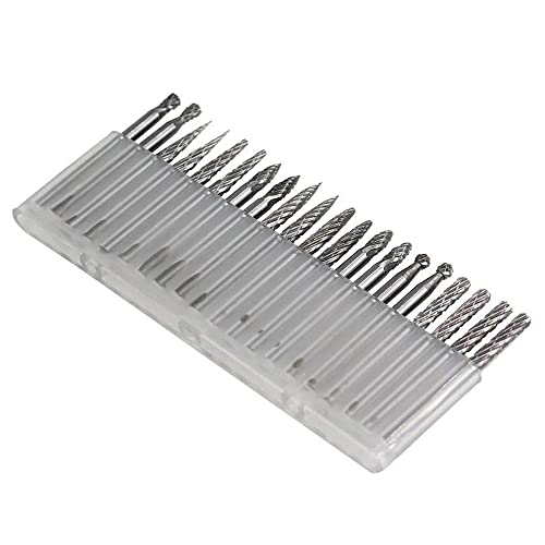 Yufutol 20Pcs Solid Carbide Burr Set 0.118‘’（3Mm）Shank Tungsten Carbide Rotary Files Burrs With 3Mm Cutting Head Diameter Fits Most Rotary Drill Die Grinder For Woodworking,Engraving,Drilling,Carving #TOP4