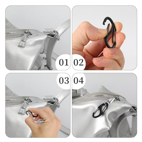 Image of 30Pcs Zipper Clips Anti Theft, Anti Theft Zipper Locks for Backpacks, Purse & Handbag Zippers Security, S Carabiner Clip, Mini Carabiner Clips, Black, Grey & Silver