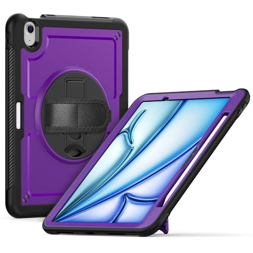 Étui antichoc iPad Pro 11 2024 M4 avec bandoulière et coque rigide violette