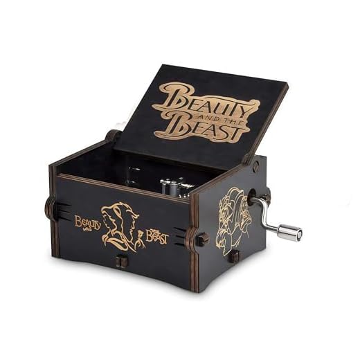 Caja de música de manivela de madera con collar de belleza y la bestia, cajas musicales, regalo de cumpleaños
