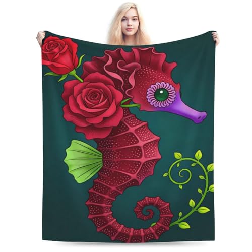 Manta de caballito de mar rosa para cama y sofá de 152x127 cm 5