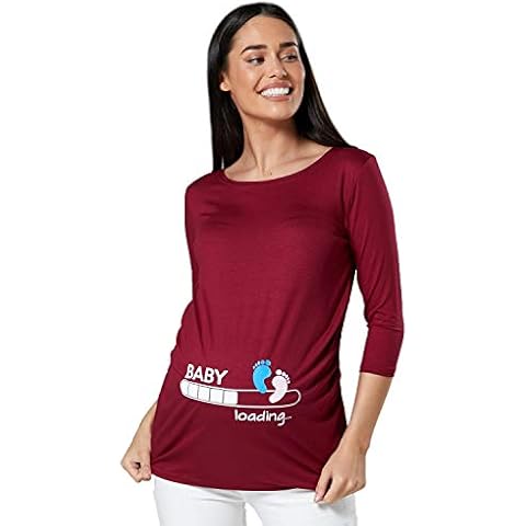 Happy Mama. Woman's Maternity Baby Loading Feet Funny Print T-Shirt Top. 549p (Crimson, UK 16/18, 2XL) Cover