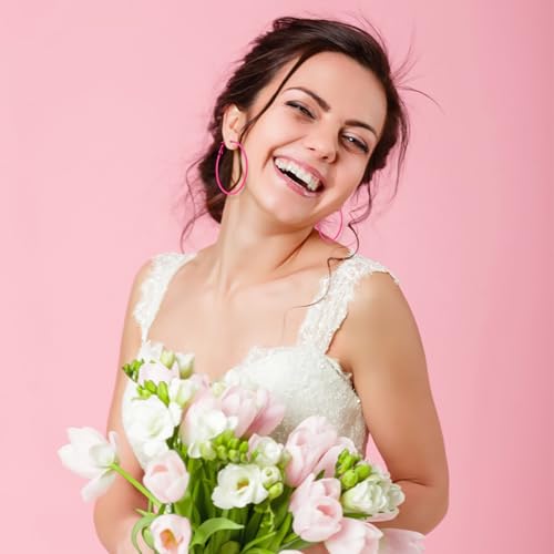 7 Pairs Hoop Earrings, Earrings in Multiple Colors, Vintage 80s-90s Style Pink Earrings for Women, Perfect for Parties & Music Festivals2