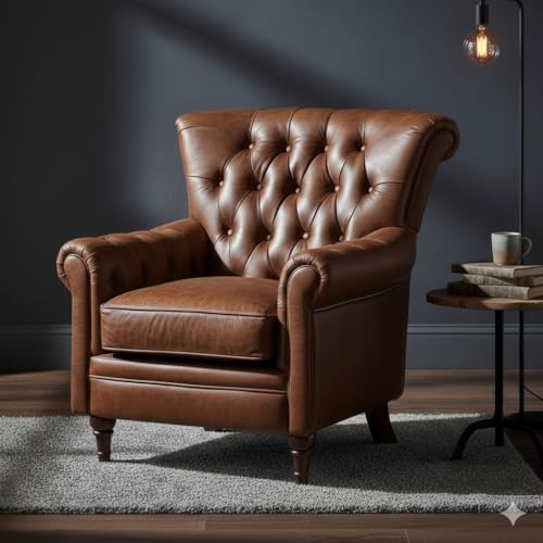 Phoenixarts Vintage Echtleder Chesterfield Ledersessel Braun Design Lounge Ohrensessel Leder Club Sessel 549