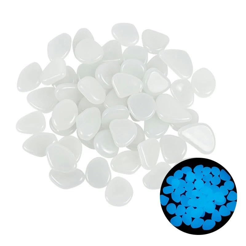 Im Dunkeln leuchtende Kieselsteine, Im Dunkeln leuchtende Gartenkiesel, Leuchtsteine, Felsen(White,50pcs)