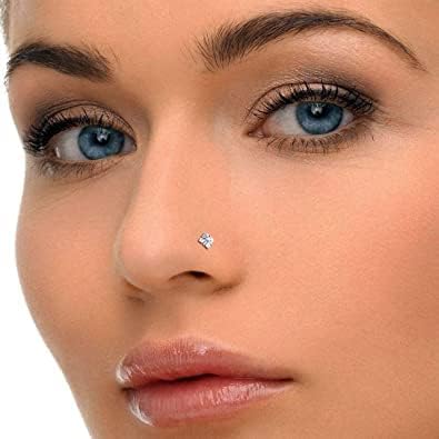 Natural Diamond Leaf Flower Nose Ring Sterling Silver Nose Stud in 16 Gauge and 8mm Length/Diamond Nose Stud For Womens/Diamond Color- J-K Diamond Clarity- I1-I2 Diamond Weight 0.01 CT
