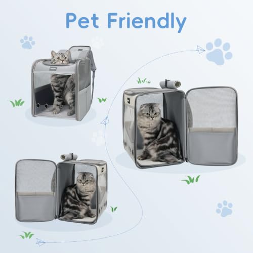 Image of Cawypety Cat Backpack Carrier, Breathable Cat Carrier Large Space Bubble Pet Backpack For Kitty Small Dog Up To 15Lbs, Transparent & Foldable Pet Carrier For Travel Hiking (Light Gray) | Collapsible and Breathability, Sunshade Curtain, Transparent Window, Travel Backpack Suitable for Vet Hiking, Walking Outdoor