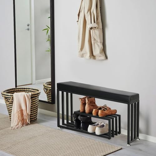 Siège en cuir synthétique et banc de rangement pour entrée ordonnée - 2