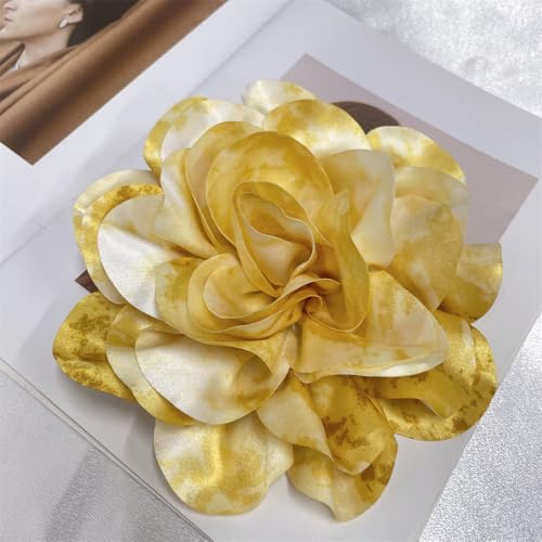 Image of Dainty Dyed Satin Fabric Leopard Print Rose Flower Extra Large Big Brooches Lapel Pins for Women Delicate Silk Floral Flower Oversized Brooch Pin for Wedding Party Banquet Dress Suit Ceremony Clothes Accessories Jewelry Gifts 7.5in