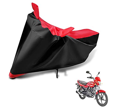 Image of Auto Hub Bike Cover Compatible with Bajaj Platina 100 with Mirror Pocket, Dustproof, Heat Resistant, Triple Stitched, Platina 100 Bike Cover- Black, Red