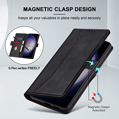 Image of Jasonyu Wallet Case for Samsung Galaxy S23 Ultra, Flip PU Leather, Black