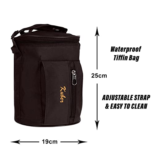 Image of Kuber Industries Lunch Bag | Canvas Waterproof Tiffin Bag for Office | Adjustable Shoulder Strap with One Small Zipper Pocket | Brown