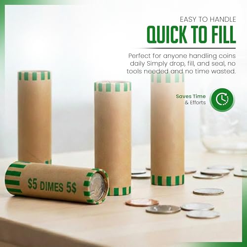 Image of PM Company 118 Pcs Preformed Dimes Coin Wrappers Rolls ABA Color-Coded