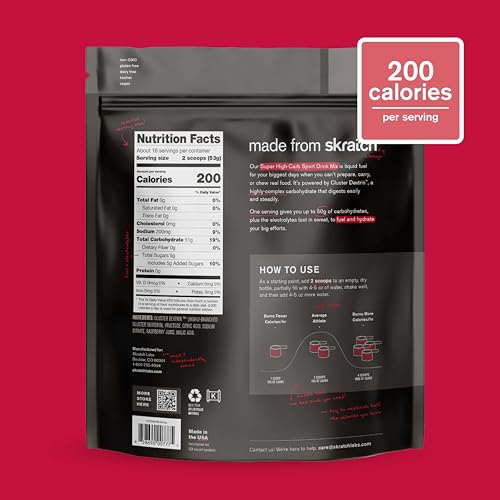 Image of Skratch Labs Super High-Carb Drink Mix Packets - Carbohydrate Powder - Cluster Dextrin and Electrolytes - Endurance Energy- Energy Gel Alternative - Raspberry - 16 Servings - Non-GMO