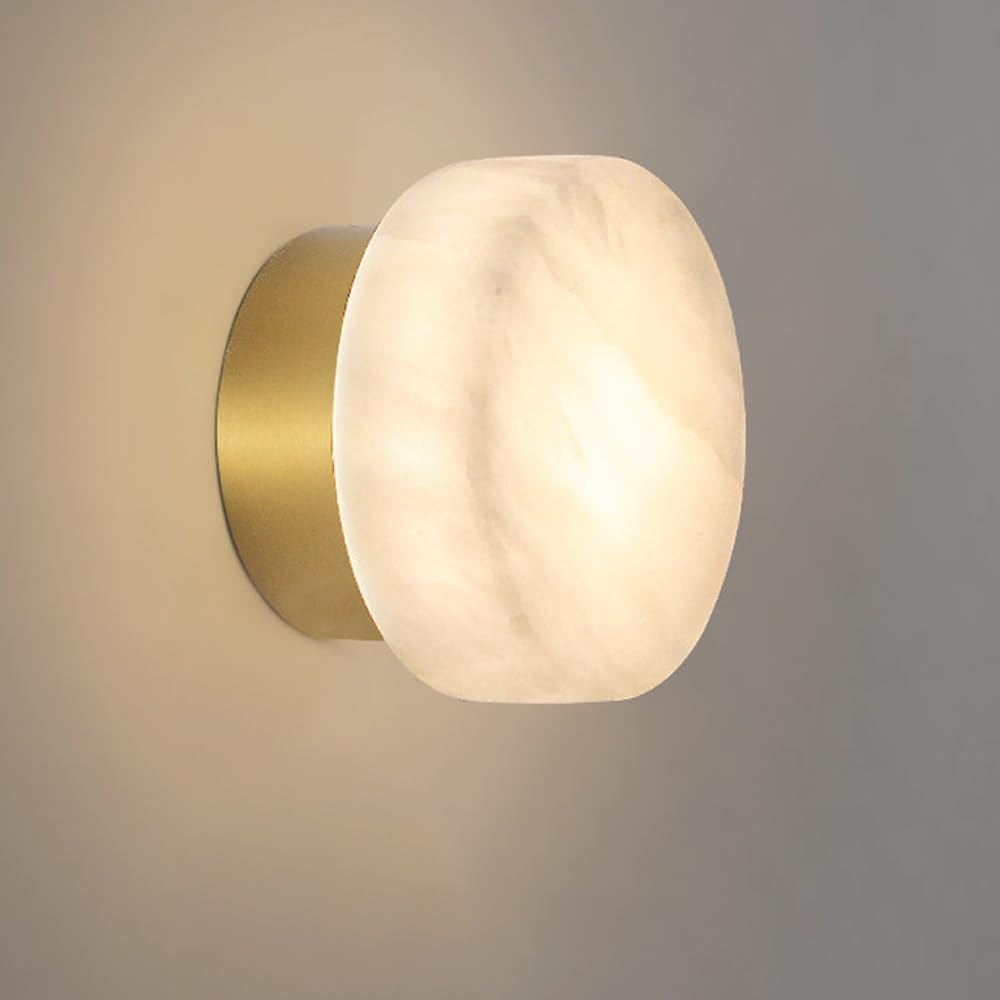 LDCBFTR 5W Alabaster Wall Sconce Lights Modern Natural Alabaster Sconces Lighting Spanish Marble Wall Lamp with Round 3000K LED Vanity Lights for Bedroom Bathroom Stairs Stone Indoor Lighting Fixture