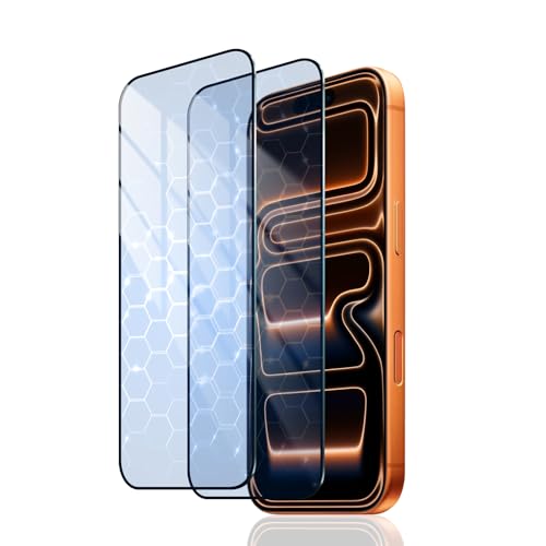 Lot de 2 Verre Trempé Anti Lumière Bleue pour iPhone 16 Pro Max/17 Pro Max, Protection Écran HD Haute Transparence, Anti-Fatigue Oculaire, Dureté 9H,...