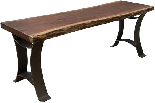 Rustic Red Door Co. Live Edge Walnut Wood Bench for Dining Table, Entryway, Bedroom, Living Room Accent, Industrial or Rustic, Farmhouse Style, 60" Long, Black and Golden Gate Base