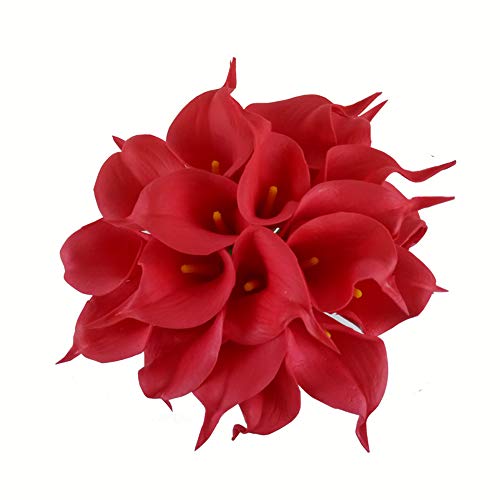 Wuudi 20pcs Calla Lily Bridal Wedding Bouquet Head Latex Real Touch Flower Bouquets(Red)