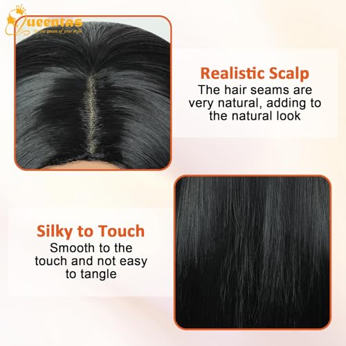 QUEENTAS Long Black Wigs for Women Straight Synthetic U Part Wig Ladies Womens Wigs for Party Cosplay Halloween Costume (Black) - Image 2