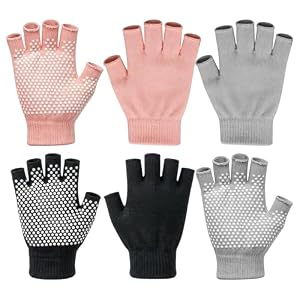 Pilates Gloves With Grips For Women – Cotton | 3 Pairs Fingerless Yoga Mitten, Gym Workout Mitten | For Beginners, Professionals, Ladies, Mothers, Athletes, Home, Gym, Studio, Apartment