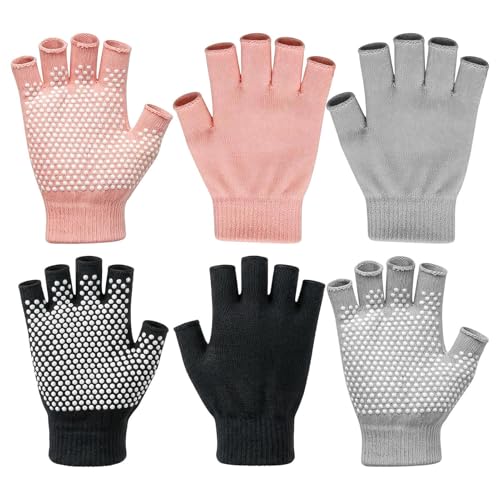 Guantes de Pilates antideslizantes 3 pares de medio dedo para entrenamiento en estudio y casa